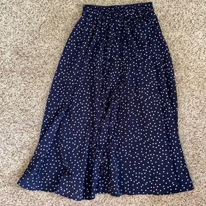 Blue and white polka dot long skirt